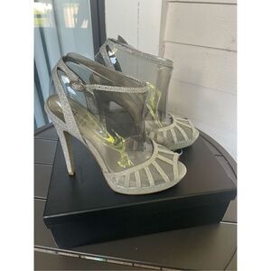Adrianna Papell Silver Peep Toe Mesh Platform Heels Metallic Size 9M